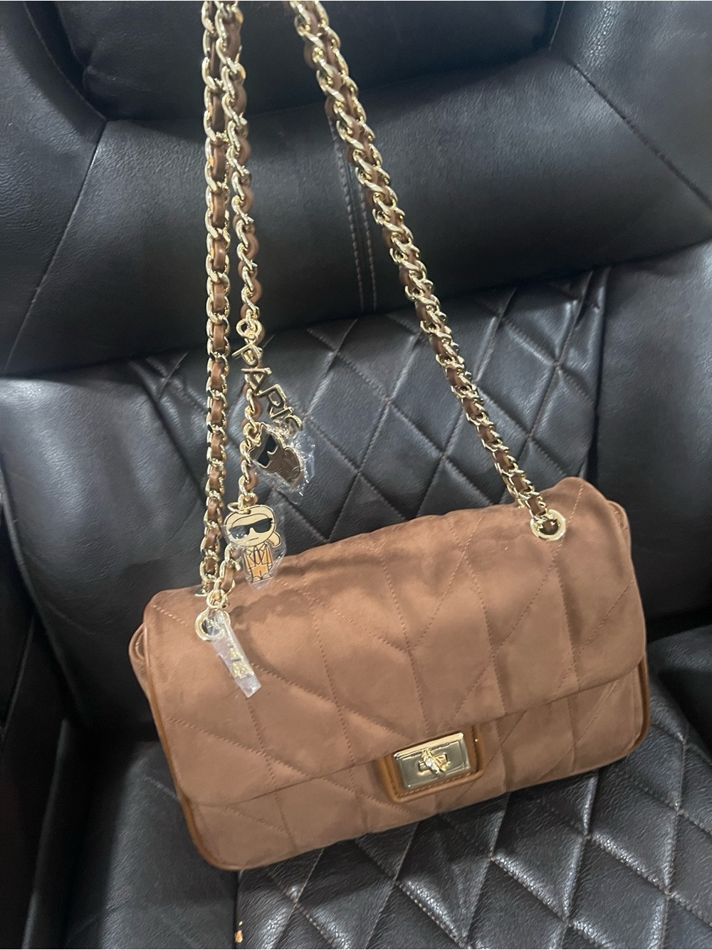 Karl Lagerfeld Tan Quilted Chain-Handle Shoulder Bag